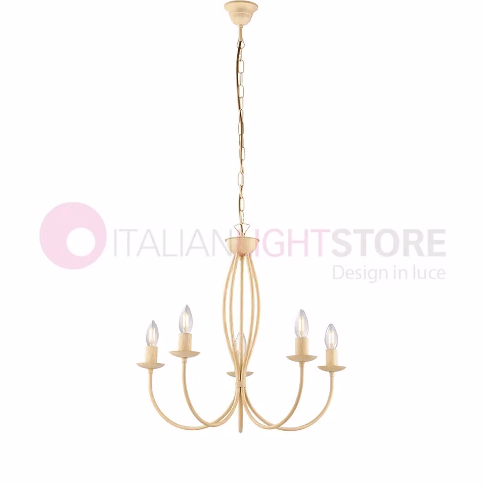 Lampadario a sospensione BAJA BELIGHT in metallo stile classico con 5 luci, colore avorio e beige – 2