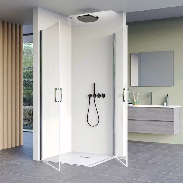 Box Doccia Angolare 90x90 cm 2 Ante Battenti in Cristallo Trasparente 6mm H195 Bonussi Jenny