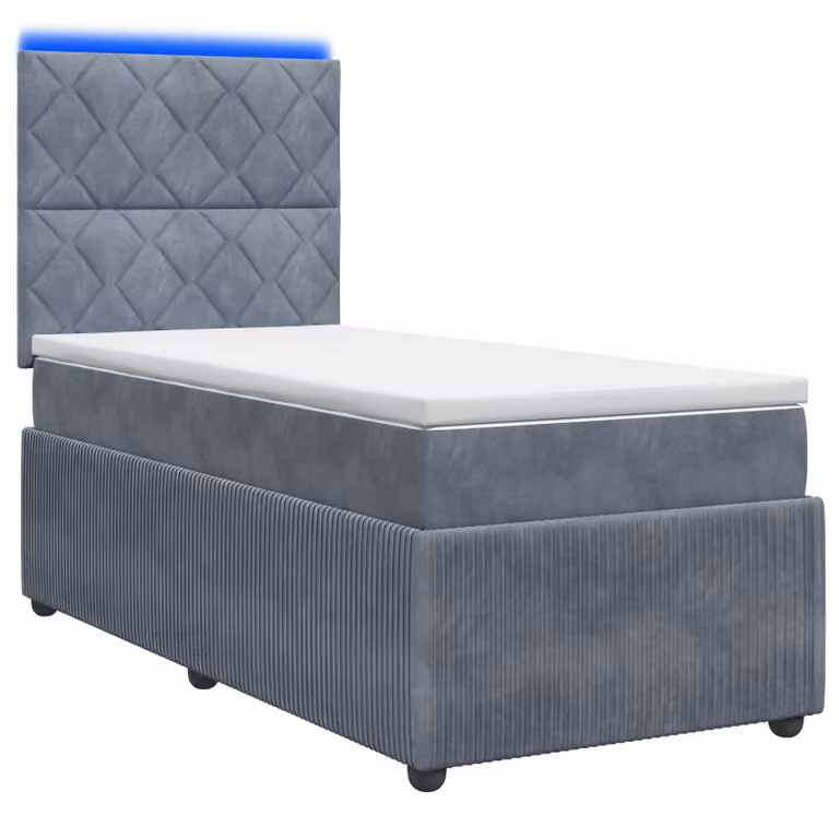 Letto a molle LED con materasso grigio scuro 100 x 200 cm in velluto