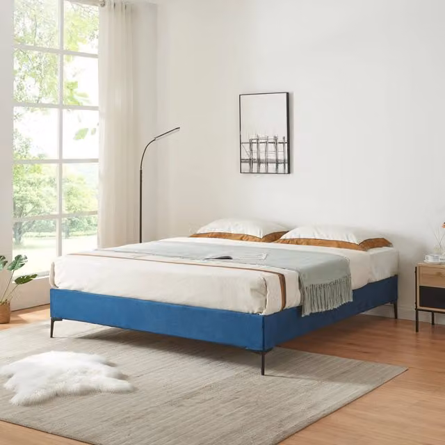 Letto Matrimoniale Lilla 180x200 cm con Fodera Protettiva - Blu [en.casa]