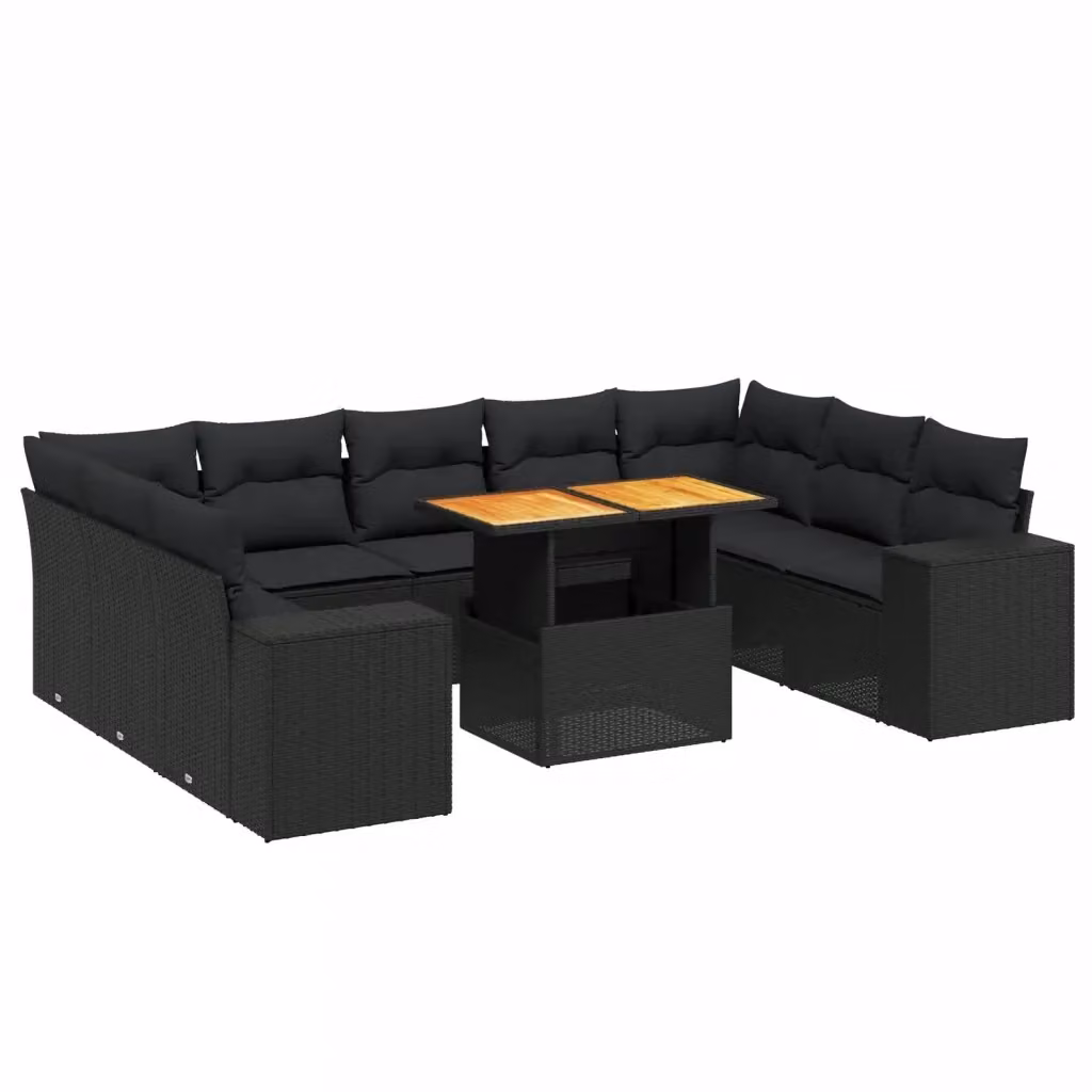 vidaXL Set Divani da Giardino a L 10 Pezzi con Cuscini e Tavolino da Caffè in Polyrattan e Metallo Nero – 2