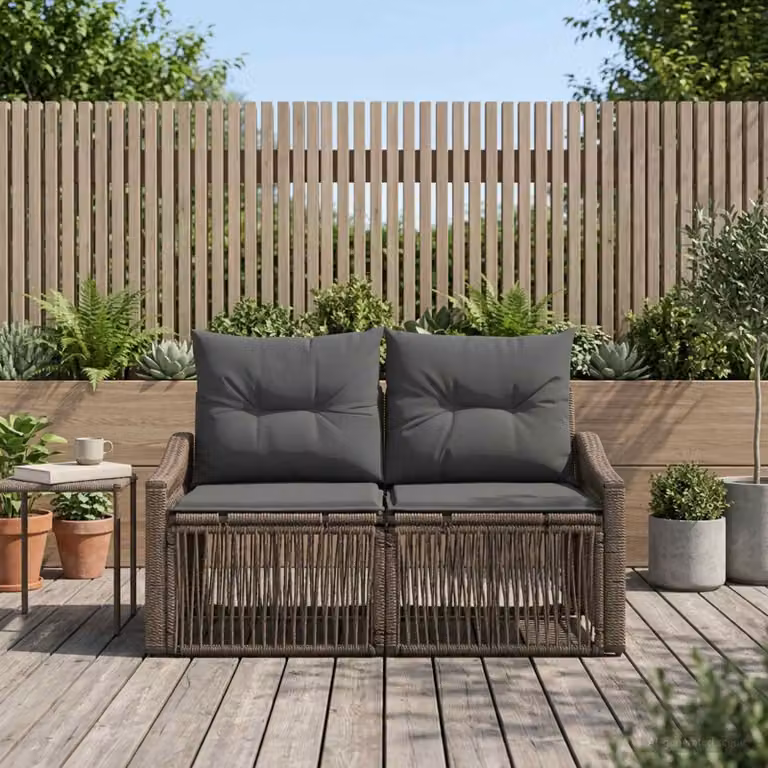 Divano da giardino a 2 posti vidaXL in polyrattan grigio con cuscini inclusi