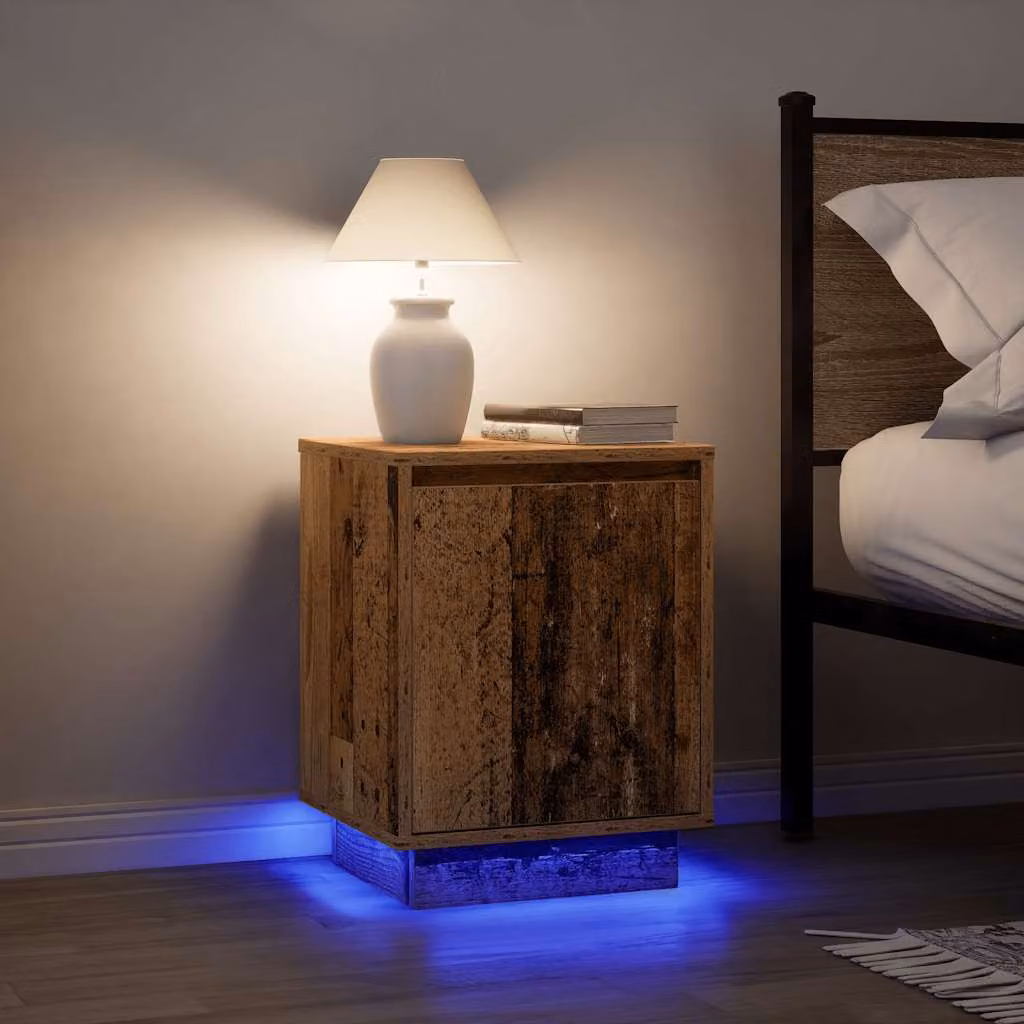 Set di 2 comodini vidaXL con luci LED integrate in legno antico marrone L 38 cm x P 34 cm x H 50 cm