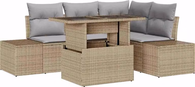 Set Divano da Giardino con cuscino 5 pcs Beige polyrattan