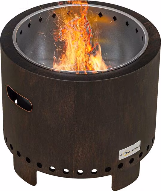 Vasca da Fuoco Outsunny in Metallo Resistente alle Intemperie, Colore Nero e Bronzo, L 45 x P 45 x H 42 cm – 1