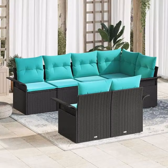 Set Divano da Giardino 7 pz Nero Poly Rattan 3354075