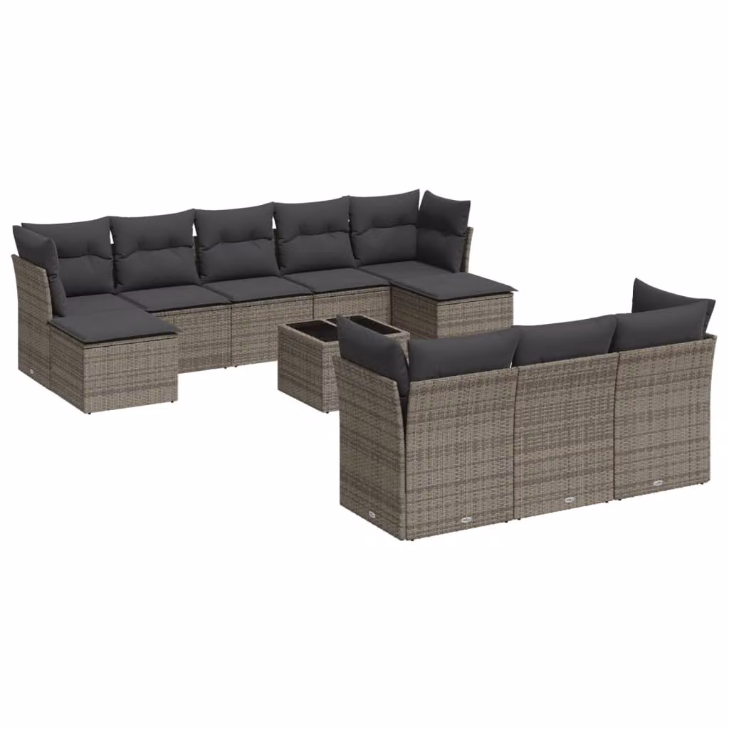 Set Divano da Giardino 10 pz con Cuscini Grigio in Polyrattan
