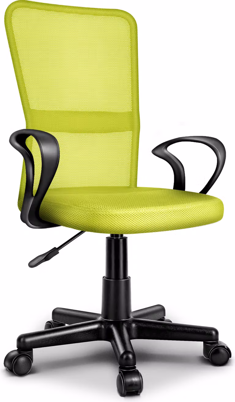 TRESKO sedia da ufficio verde chiaro sedia da scrivania girevole, con braccioli e rotelle in plastica, regolabile in altezza in continuo, sedile imbottito, ergonomica