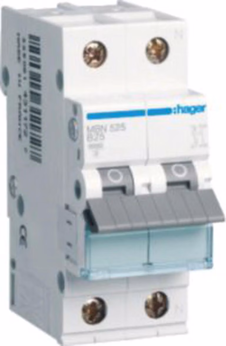 Interruttore magnetotermico Hager 1P+N 6 kA caratteristica B 25 A 2 moduli, 6 pezzi.
