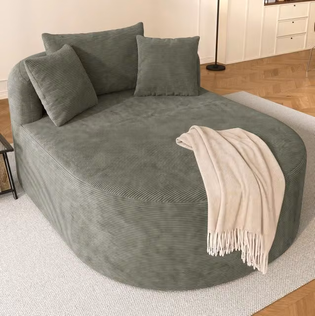 Poltrona relax ovale in tessuto corduroy verde, 170x112,5x83 cm