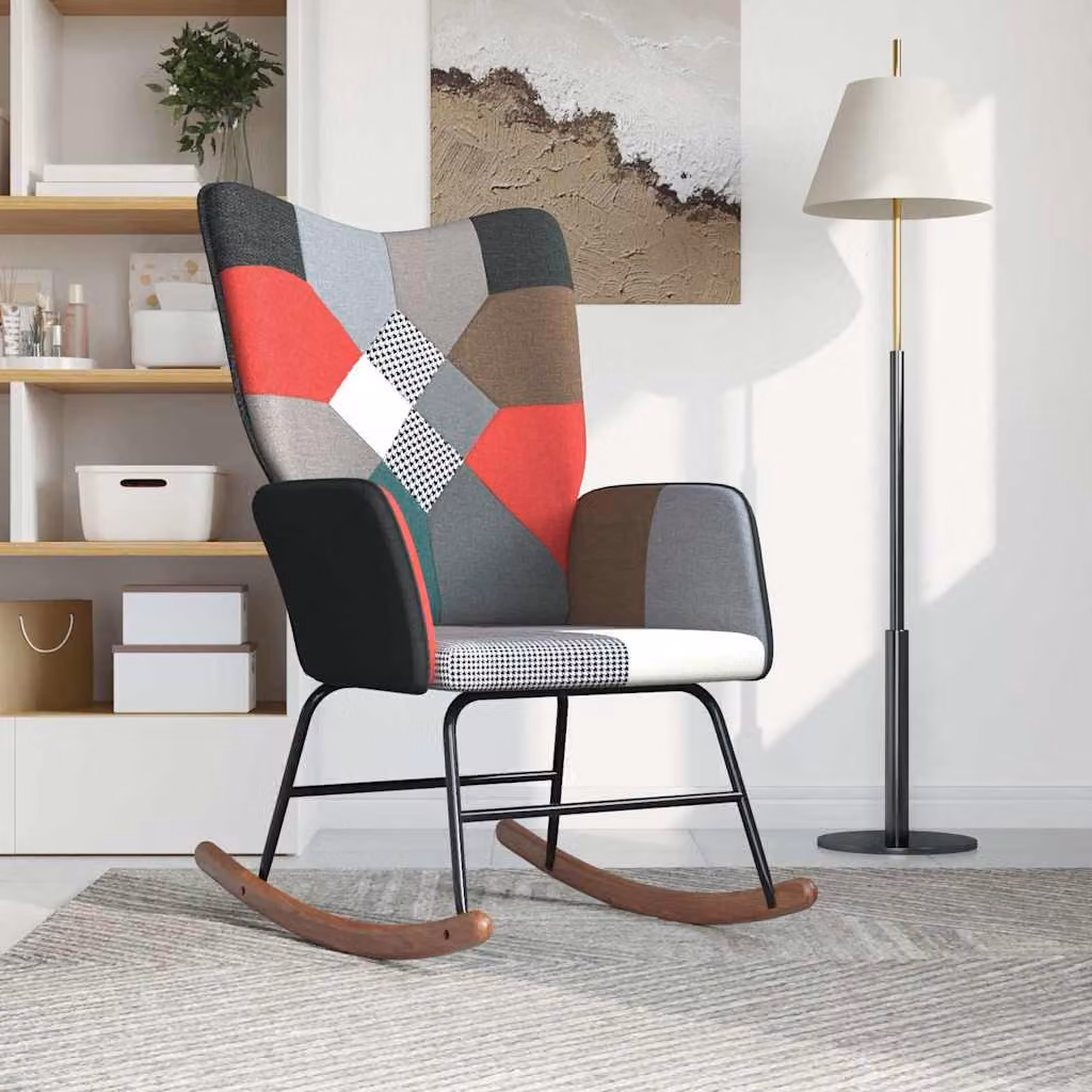 vidaXL Sedia a Dondolo in Tessuto Patchwork