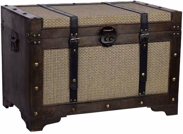 Baule in legno e metallo Wanderlust Deco stile antico, colore marrone, L 75 cm x P 74 cm x H 51 cm – 1