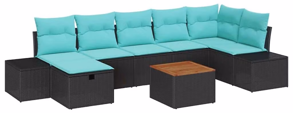 Set da giardino composto da 8 pezzi, in rattan sintetico nero