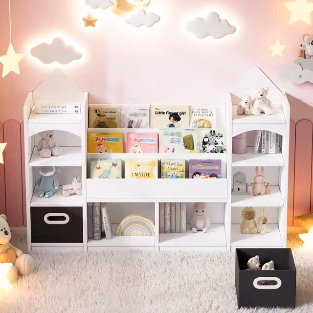 Scaffale per bambini REDOM Bianco con pannello posteriore L: 130 cm, P: 30 cm, H: 90 cm