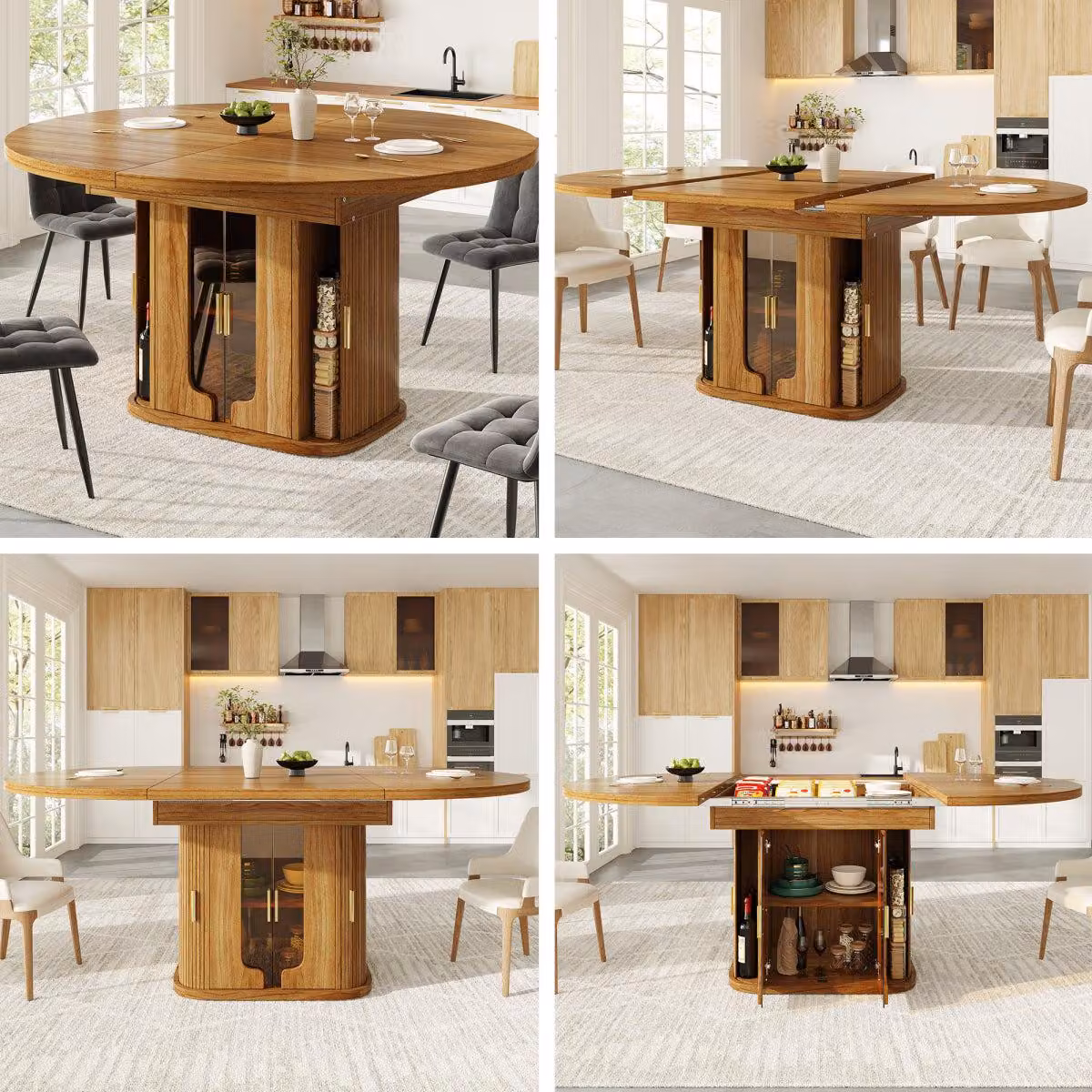 Tavolo da pranzo rotondo allungabile a ovale 118-158 cm Tavolo da pranzo per 6 persone con ante in vetro Tavolo da cucina moderno in noce