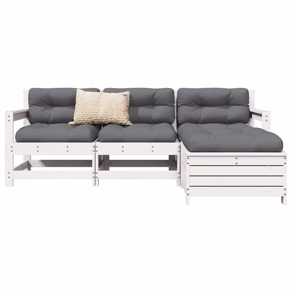 Set Salotto da Giardino vidaXL in Legno di Pino Bianco con Cuscini, 4 Pezzi