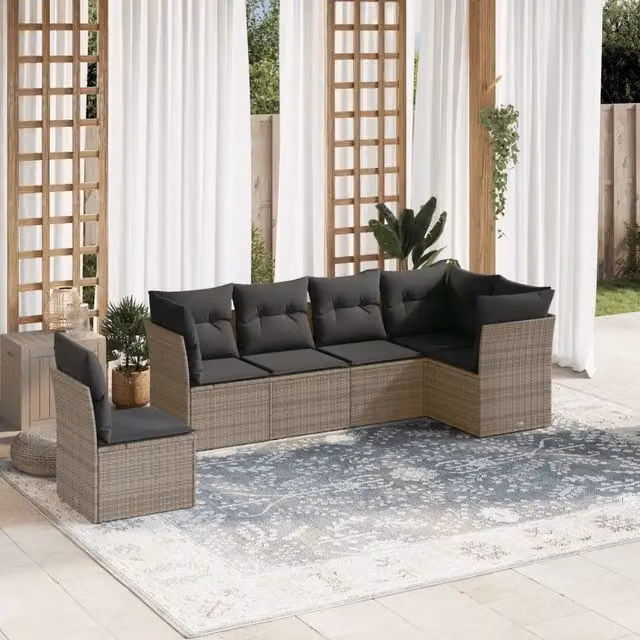 Set Divano da Giardino 6 pz con Cuscini Grigio in Polyrattan 3249539