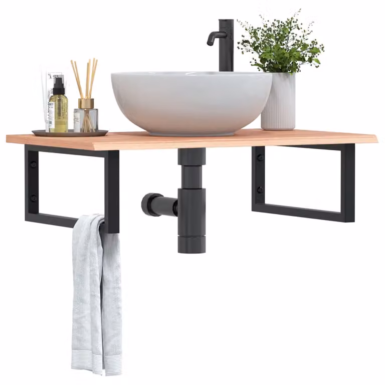 vidaXL Ripiano a Parete per Lavabo Moderno in Rovere e Metallo Nero L: 80 cm, P: 50 cm, H: 3 cm