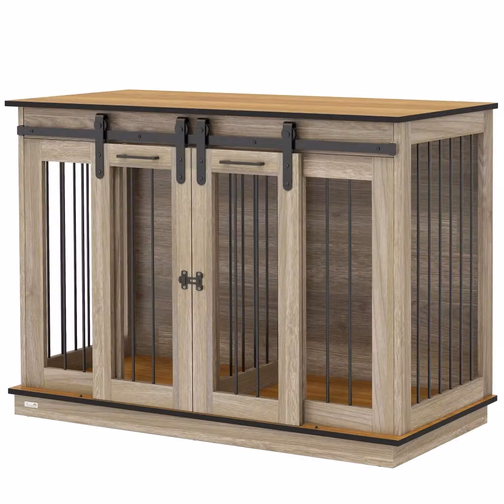 Gabbia per cani Minimal Marrone con 2 porte e design rustico – 2