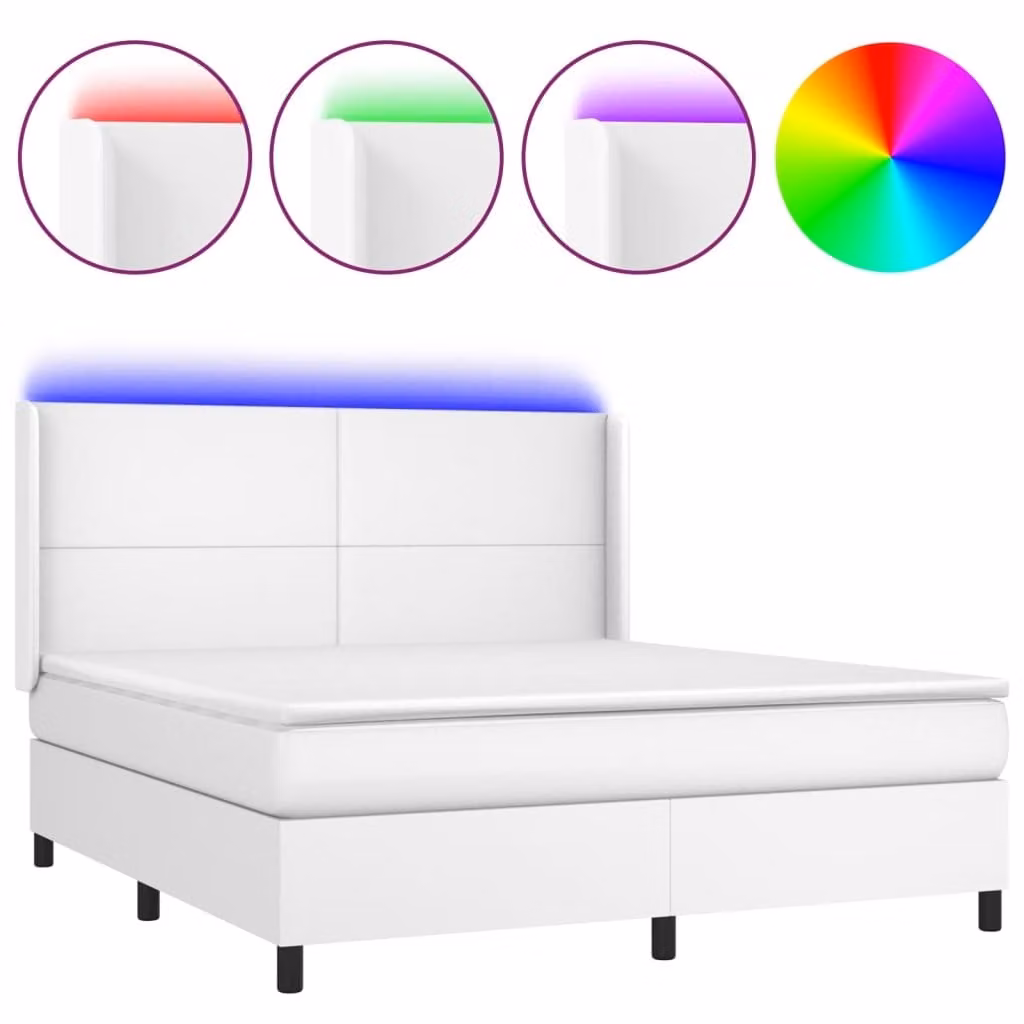 Giroletto Molle con Materasso e LED Bianco 180x200cm Pelle finta