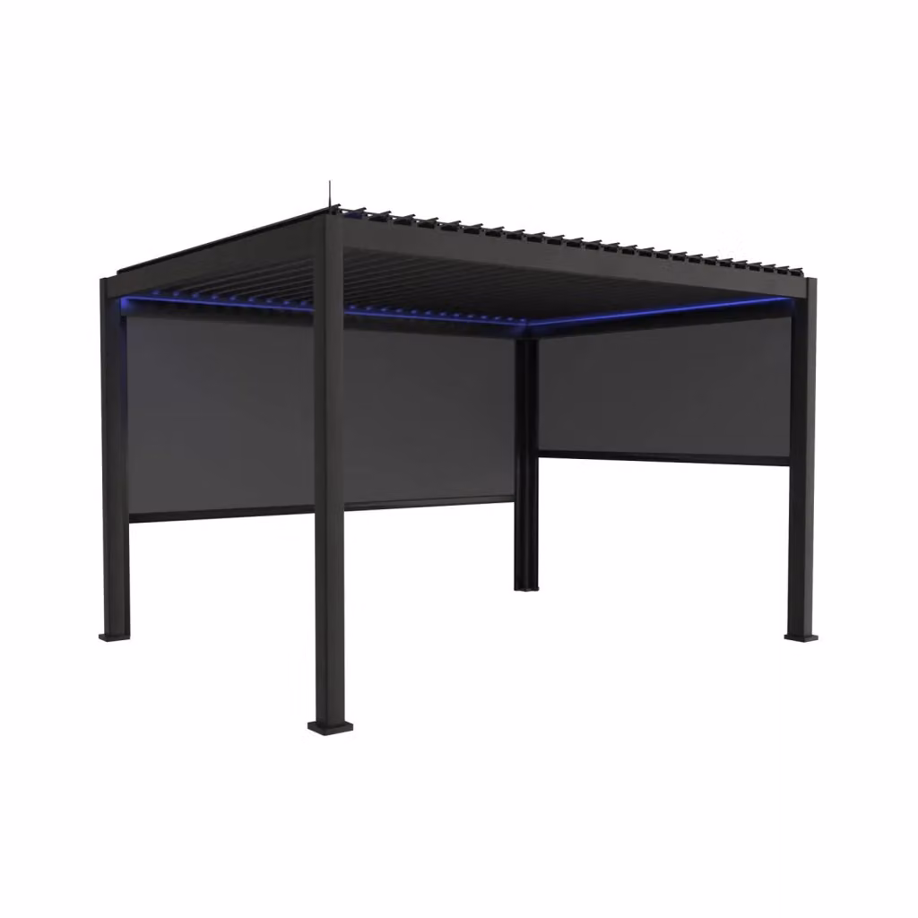 Pergola bioclimatica Sweeek in alluminio nero con illuminazione LED e tende, L: 4 m, P: 3 m – 2