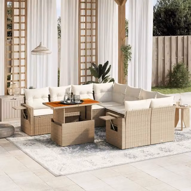 Set Divano da Giardino 9 pz con Cuscini Beige in Polyrattan 3271681