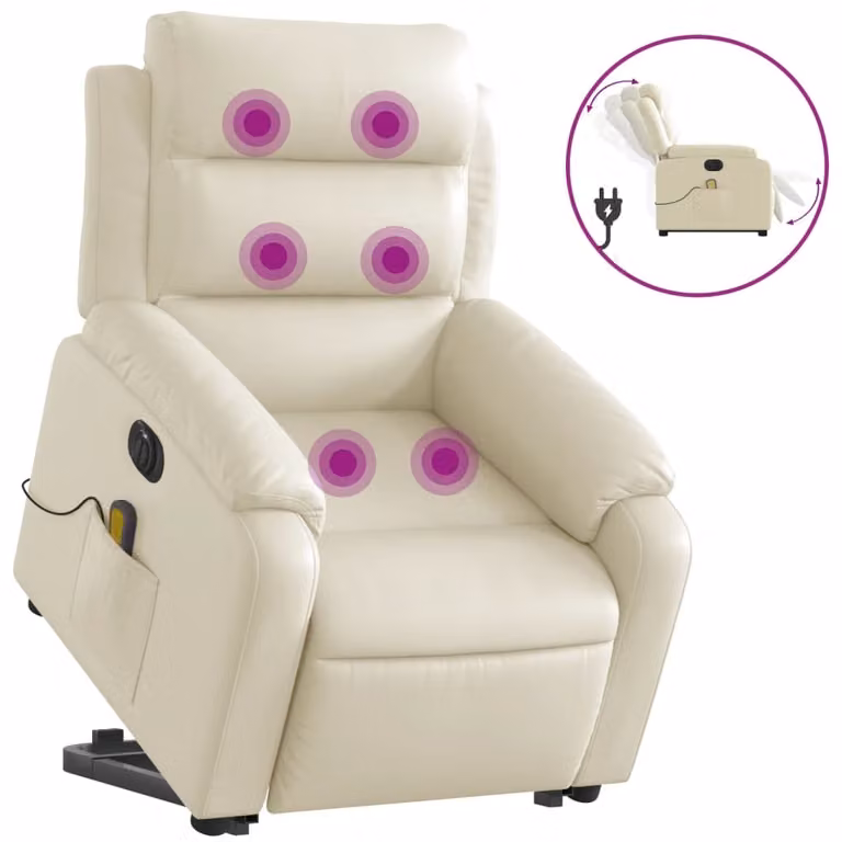 Poltrona Alzapersona Elettrica Reclinabile Crema in Pelle finta