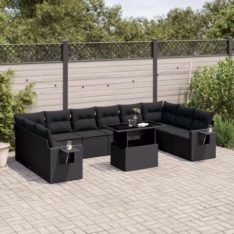 Maison Exclusive - Set Divani da Giardino 11 pz con Cuscini in Polyrattan Nero