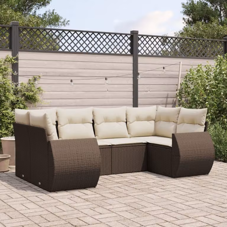 Set Divano da Giardino vidaXL 6 pz a Forma a L in Polyrattan Marrone con Cuscini Imbottiti e Rivestimenti Rimovibili