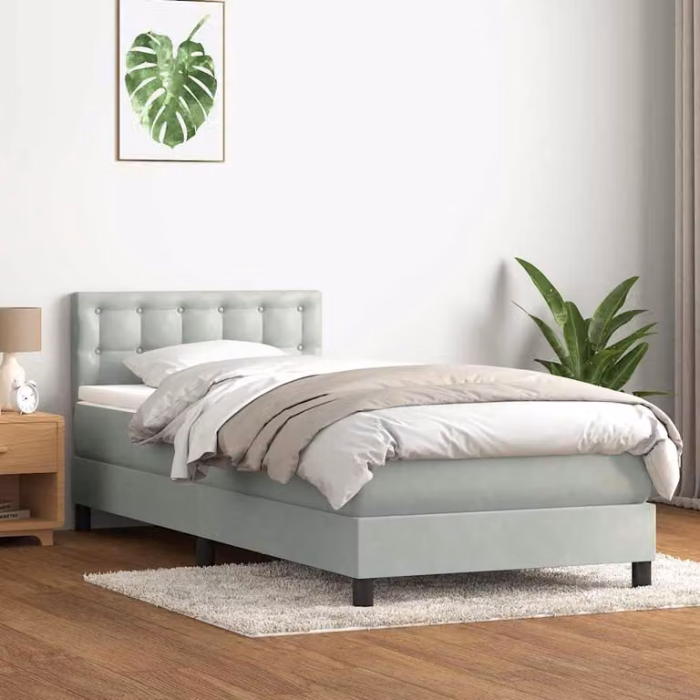 vidaXL Giroletto a Molle con Materasso Ibrido in Velluto Grigio e Bianco, L/P/H: 90 x 223 x 88 cm