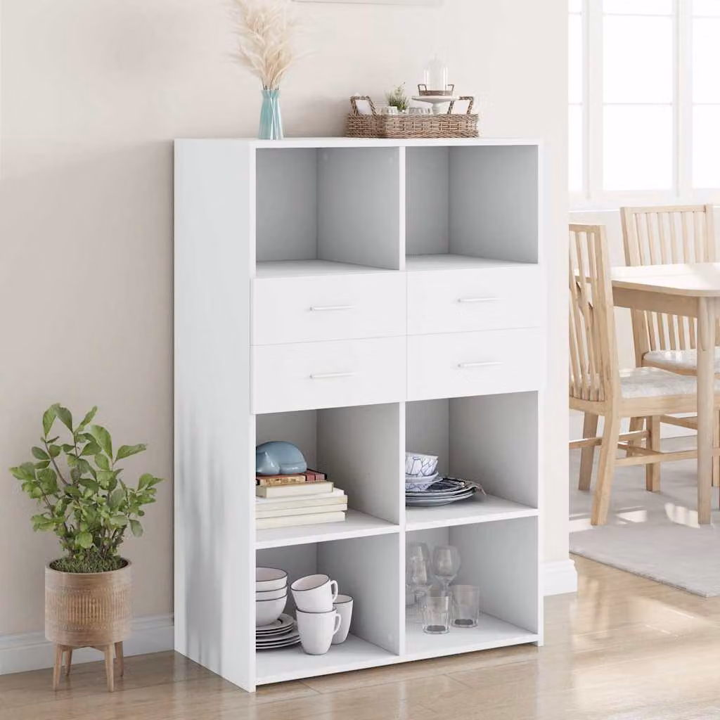 Credenza bianca vidaXL in legno multistrato e MDF, L 80 cm x P 42,5 cm x H 124 cm