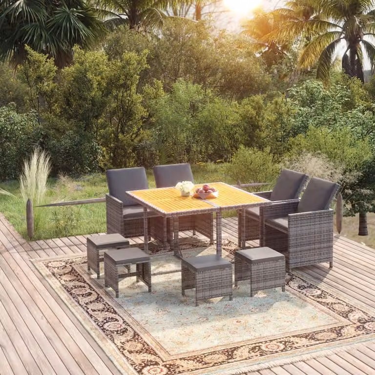 Maison Exclusive - Set da pranzo da giardino da 9 pezzi con cuscini in polyrattan grigio