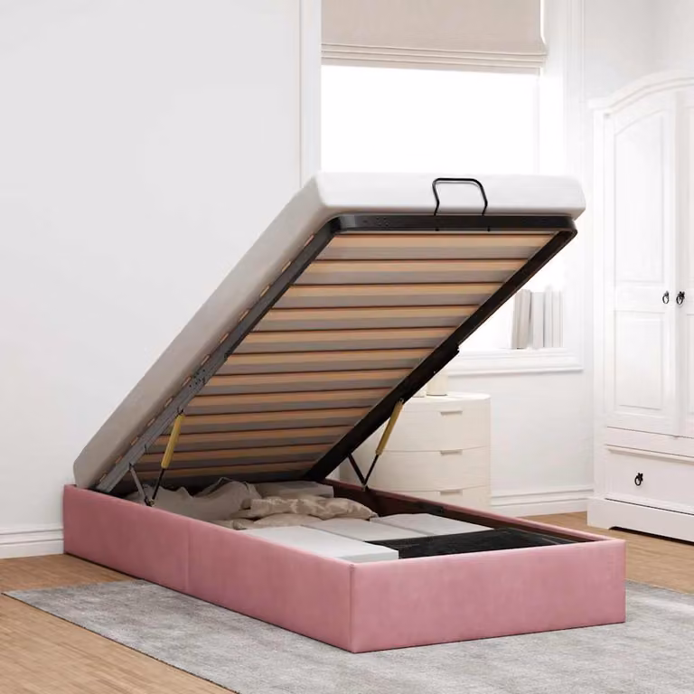Struttura Letto con Contenitore a Sollevamento vidaXL in Velluto Rosa, L 90 x P 200 cm