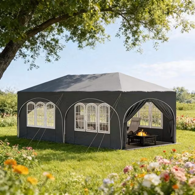Gazebo 3x6 m con 6 pareti laterali, tenda per feste, idrorepellente, protezione UV