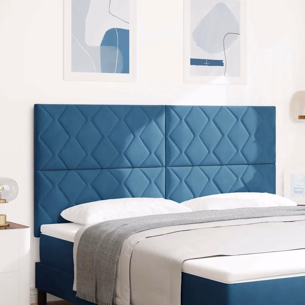 Testiera per letto vidaXL in velluto blu scuro con illuminazione LED integrata e porta di ricarica USB, larghezza: 180 cm