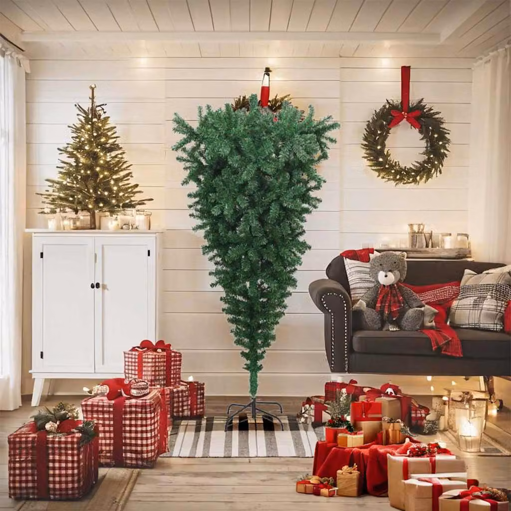 vidaXL Albero di Natale Artificiale Capovolto con Supporto Verde 180 cm PVC