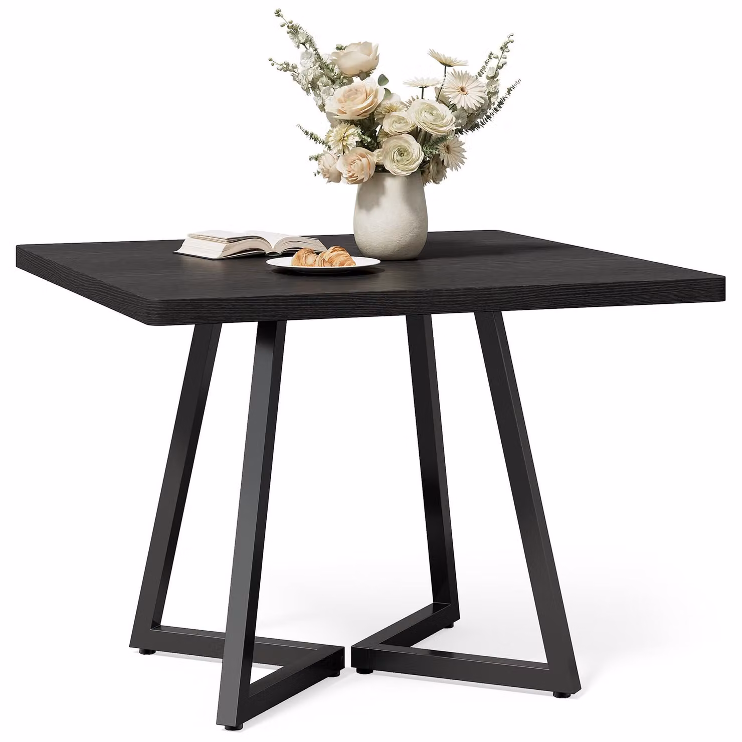 LITTLE TREE 80 cm: tavolino da pranzo per 4 persone, tavolino da pranzo per spazi ridotti, tavolini da pranzo, tavolino da cucina in legno nero con gambe in metallo