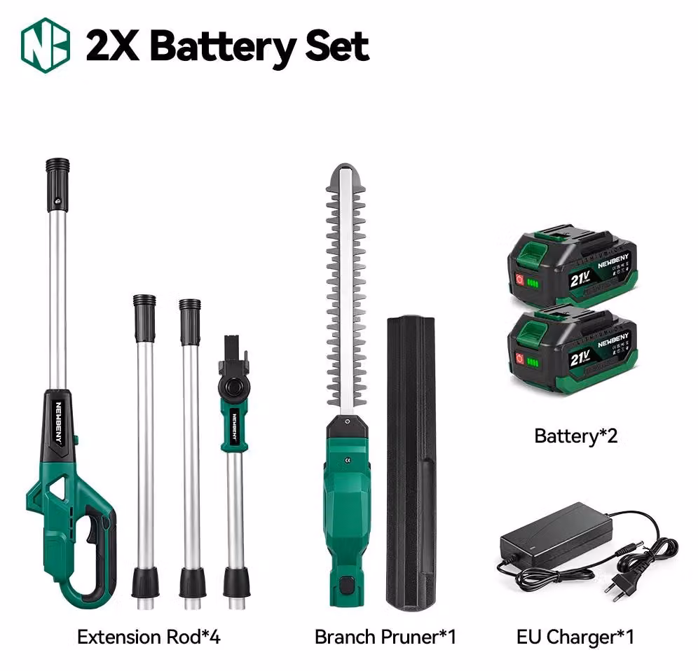 Potatore elettrico per siepi - Potatore a batteria per rami alti - 3000 W - Motore brushless - Ideale per potare rami alti - 2 batterie incluse - Spina di tipo europeo