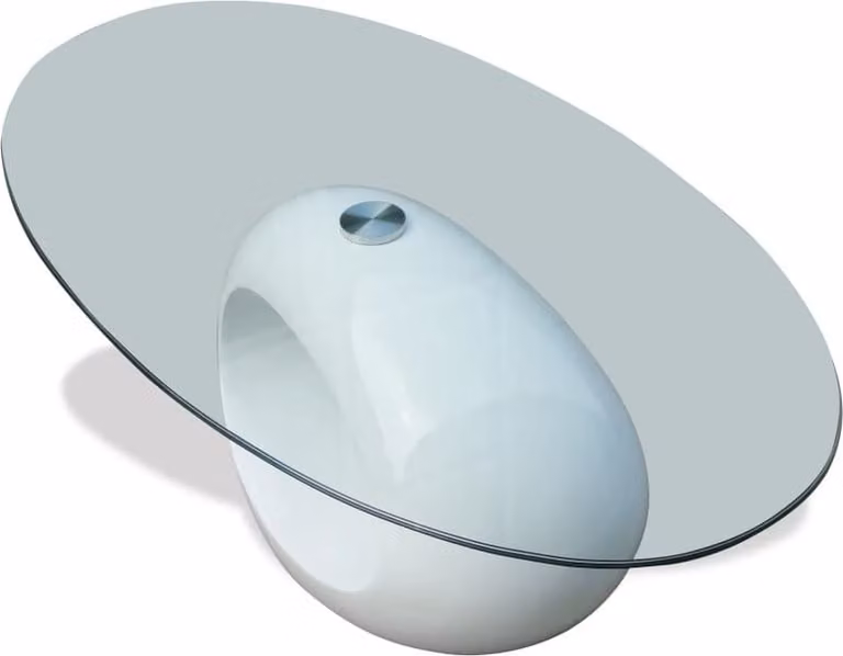 Tavolino da Salotto con Ripiano Ovale in Vetro Bianco Lucido
