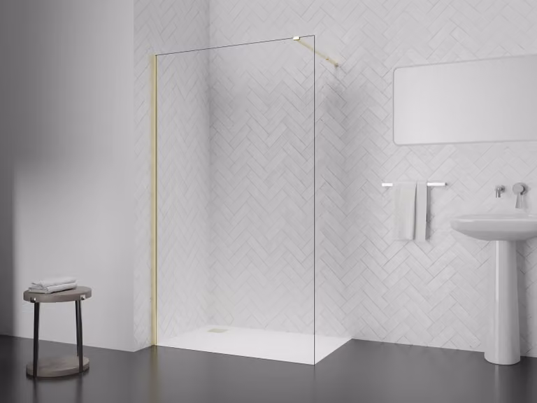 Schermo doccia oro Marwell Walk In Shower Spezia Gold 120x200 cm - Schermo doccia in vetro temperato da 8 mm - Cabina doccia con cornice in alluminio di alta qualità