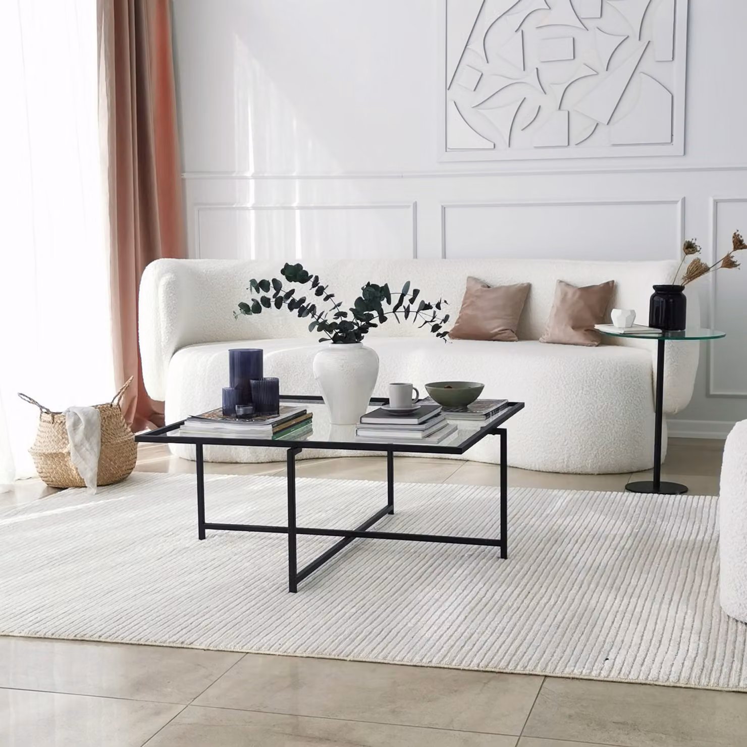 Skye Decor, Sun S409, tavolini, nero, vetro, 85 x 35 x 85 cm