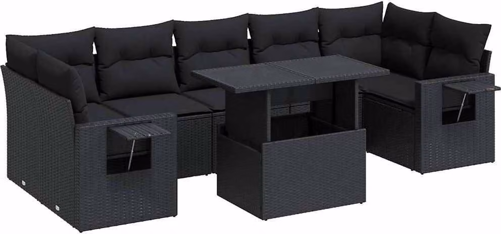 Set Divani da Giardino con Cuscini 8 pz Nero in Polyrattan