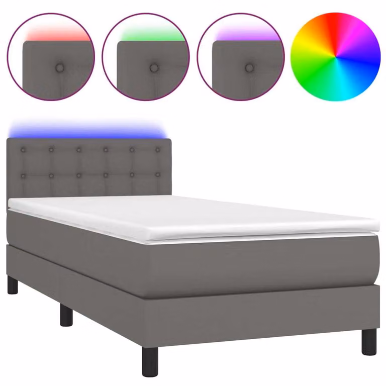 Giroletto Molle con Materasso e LED Grigio 90x200cm Pelle finta