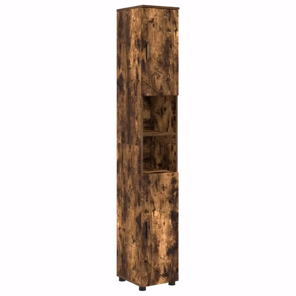 Mobile da bagno moderno vidaXL in legno e metallo, colore marrone e nero, L: 30 cm, P: 35 cm, H: 192 cm – 2