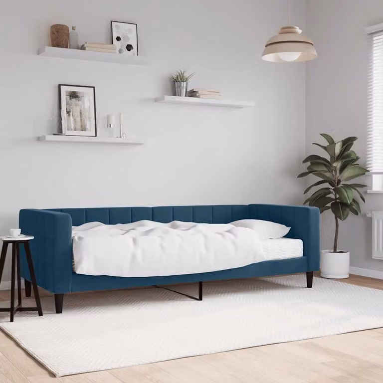 vidaXL Divano Letto in Velluto Blu con Materasso L/P/H: 200 x 80 x 68 cm
