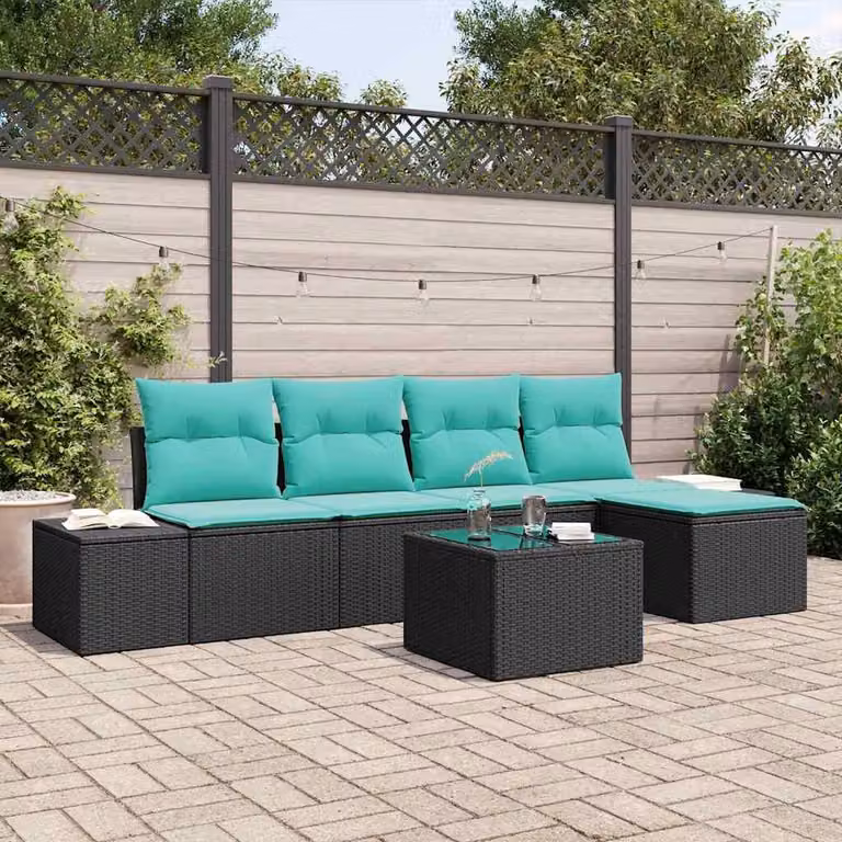 Maison Exclusive - Set da giardino composto da 5 pezzi, divano, in rattan sintetico nero e turchese