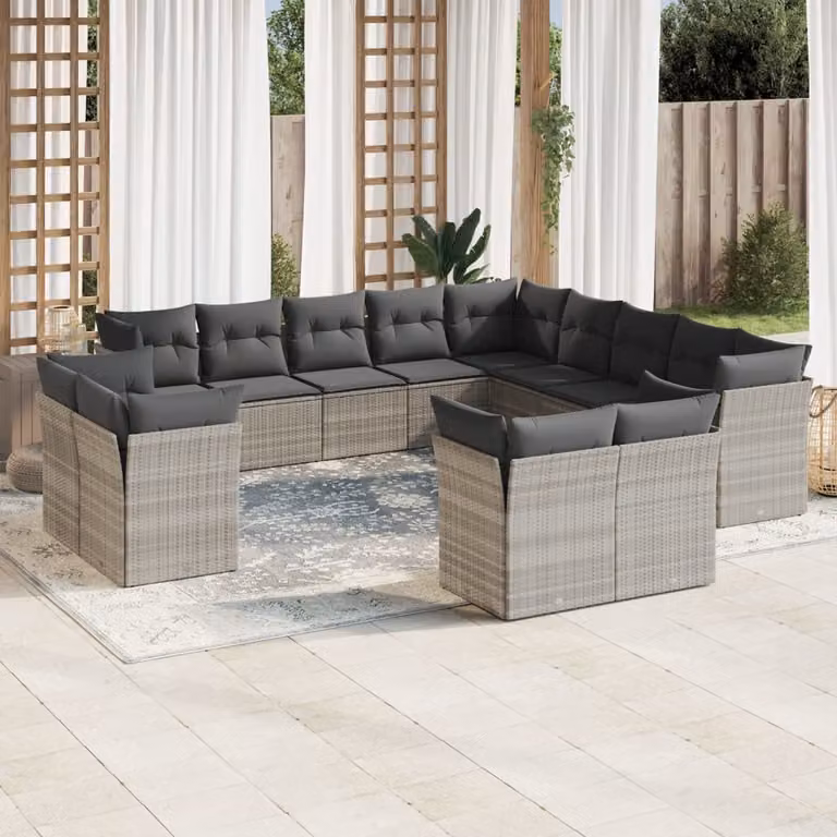 vidaXL Set Divani da Giardino 13 pz in Polyrattan Grigio con Cuscini
