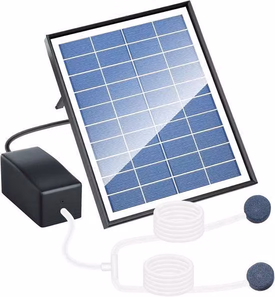 Pompe solari per vasche idroponiche - Pompa solare da 6W con due diffusori di aerazione, adatta per uso esterno