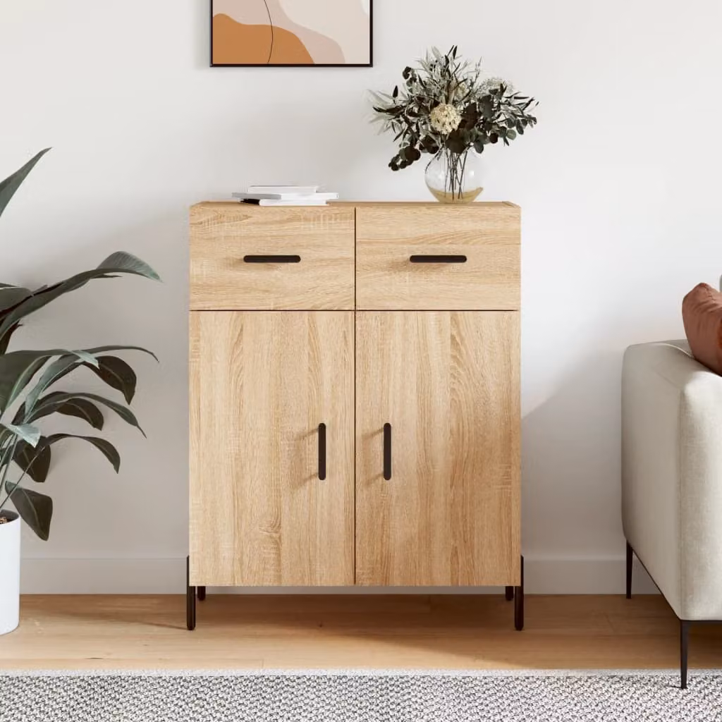 Credenza moderna vidaXL in legno multistrato color rovere sonoma, L: 69,5 cm, P: 34 cm, H: 90 cm