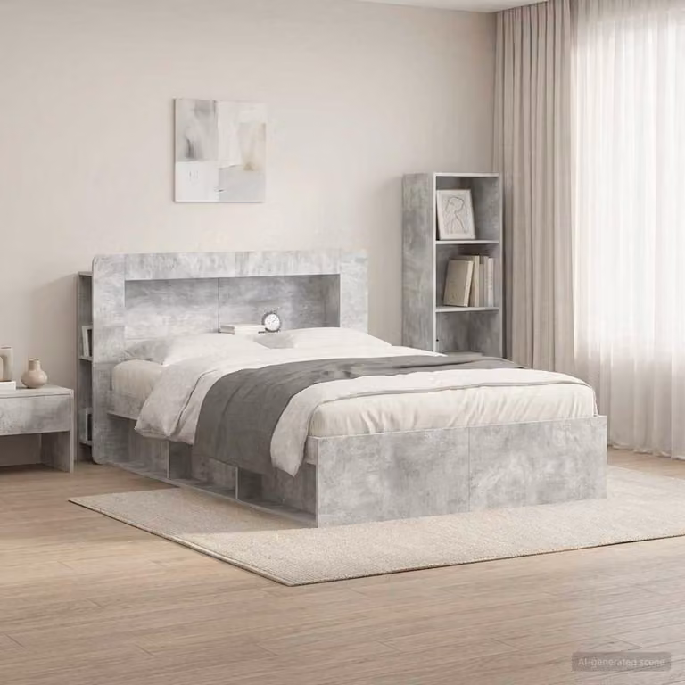Testata del letto moderna vidaXL in legno ingegnerizzato grigio cemento con ripiani integrati